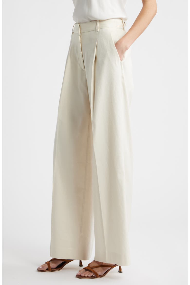 Pleated Linen Blend Wide Leg Pants, Alternate, color, IVORY BIRCH