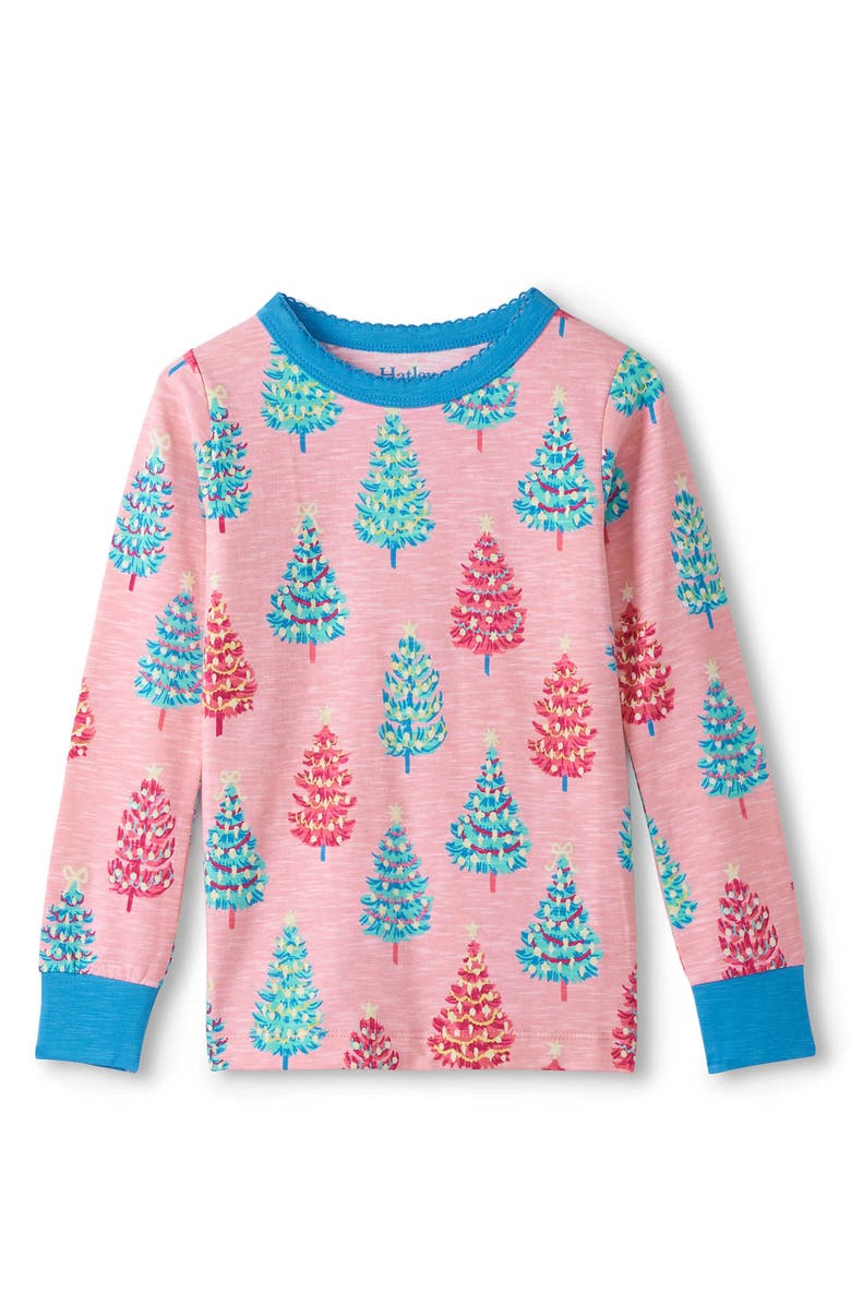 Hatley Kids' Christmas Tree Cotton Fitted Two-Piece Pajamas, Alternate, color, Rose Shadow