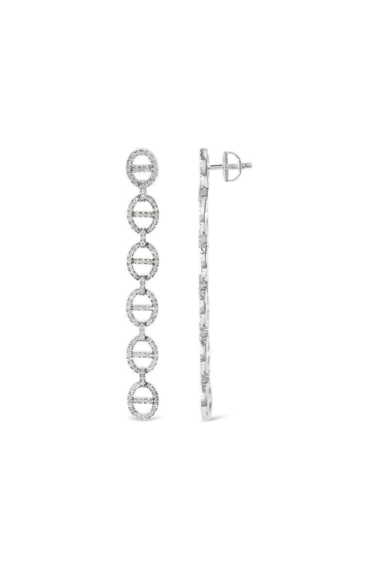 Sterling Silver 1.0 Cttw Diamond Oval Design Dangle Earrings, Alternate, color, Silver