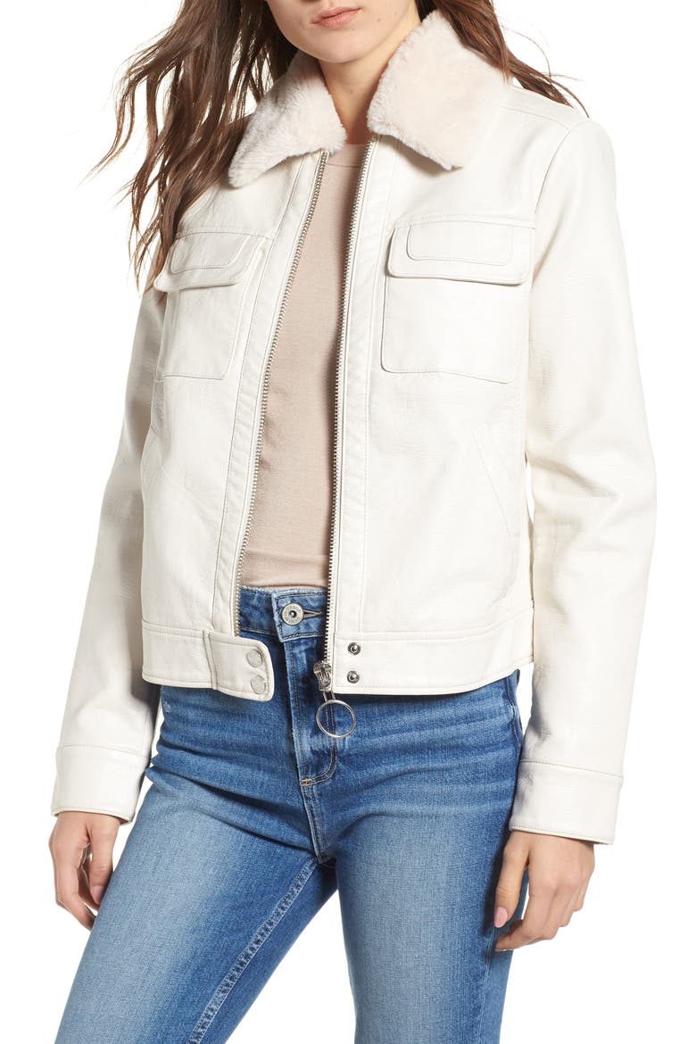 Faux Leather Jacket, Main, color, WHITE