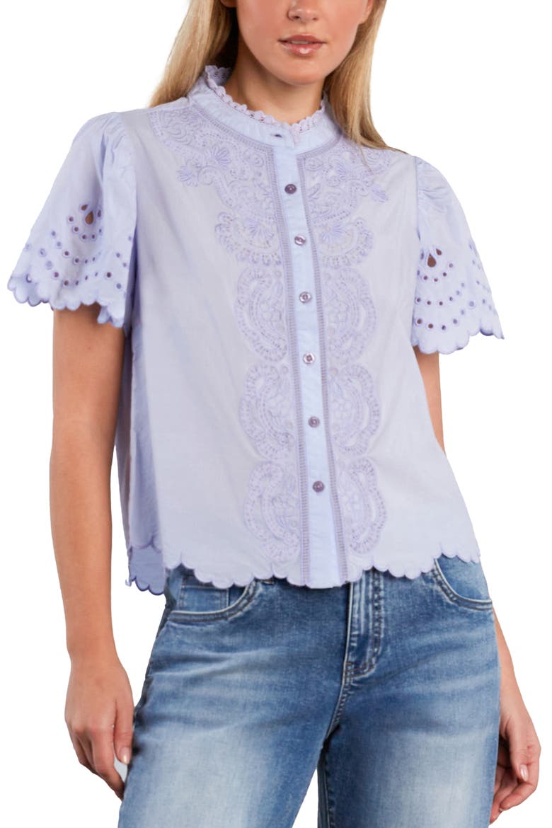 Sweet Lace Trim Cotton Blend Top, Alternate, color, PURPLE HEATHER