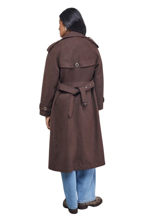 Warehouse Wool Mix Belted Trench Coat In Brown
