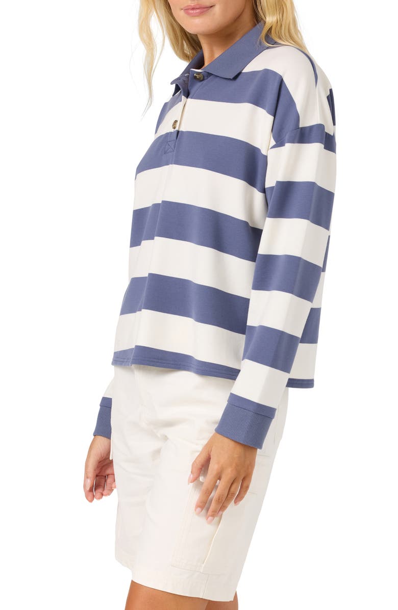O'Neill Kyra Striped Long Sleeve Crop Polo, Alternate, color, Nightshadow Blue