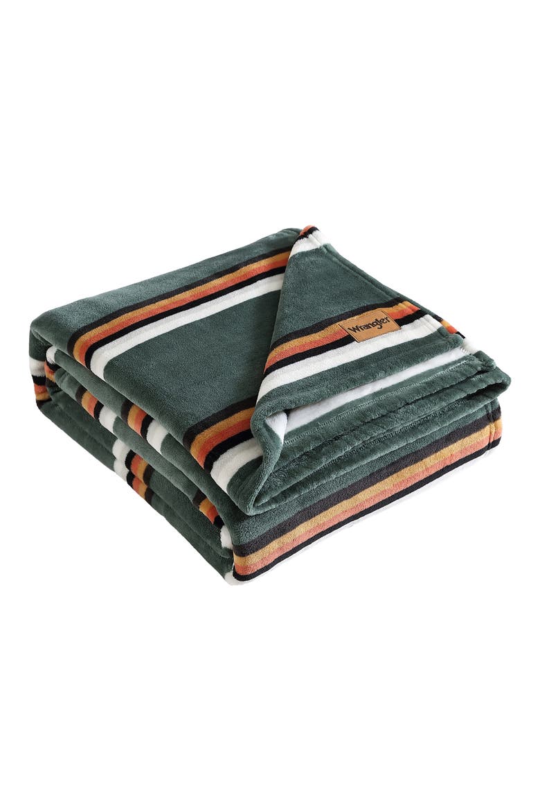 Western Saddle Stripe Fleece Blanket, Main, color, GREEN