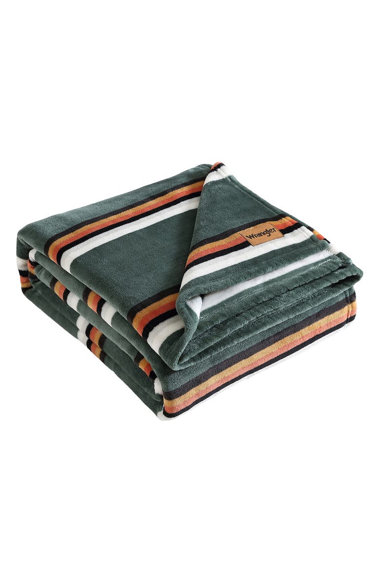 Wrangler Western Saddle Stripe Fleece Blanket, Main, color, Green