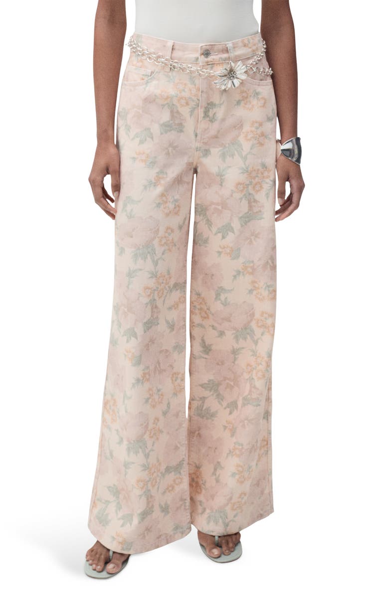 MANGO Floral Print Wide Leg Jeans, Main, color,