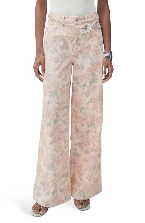 Floral Print Wide Leg Jeans