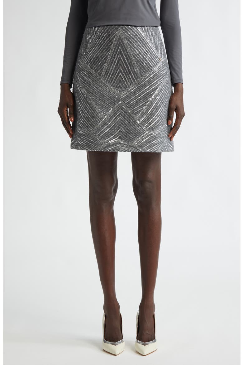 Sequin Chevron Embellished A-Line Skirt, Main, color, GREY MELANGE/ SILVER