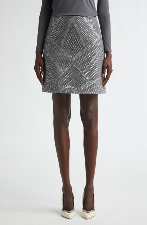 St John St. John Collection Sequin Chevron Embellished A-line Skirt In Grey Melange/silver