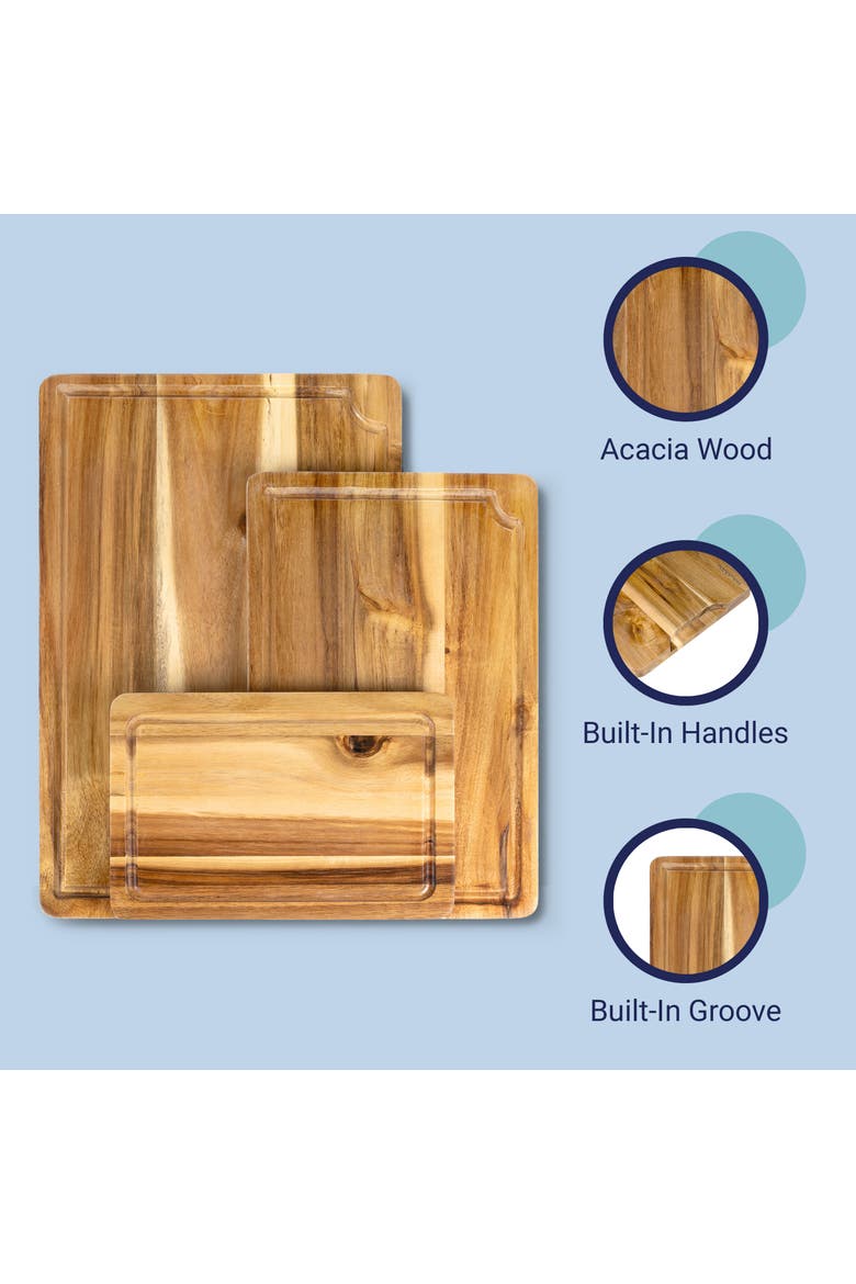 Hespera Handcrafted Acacia Wood Grain Reversible Cutting Board with Juice Grooves and Built-In Handle, Alternate, color, Natural