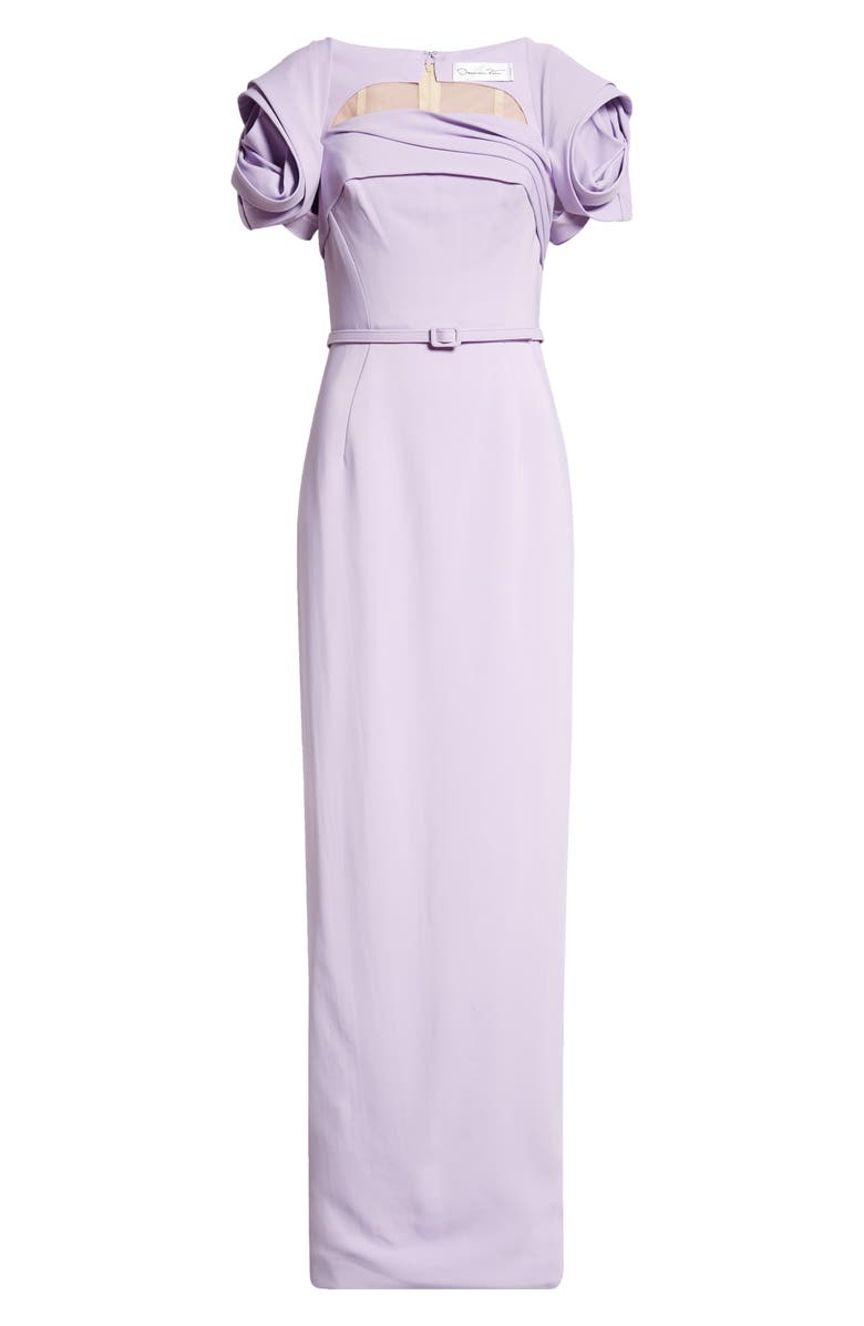 Oscar de la Renta Rosette Sleeve Stretch Cady Column Gown, Alternate, color, Thistle