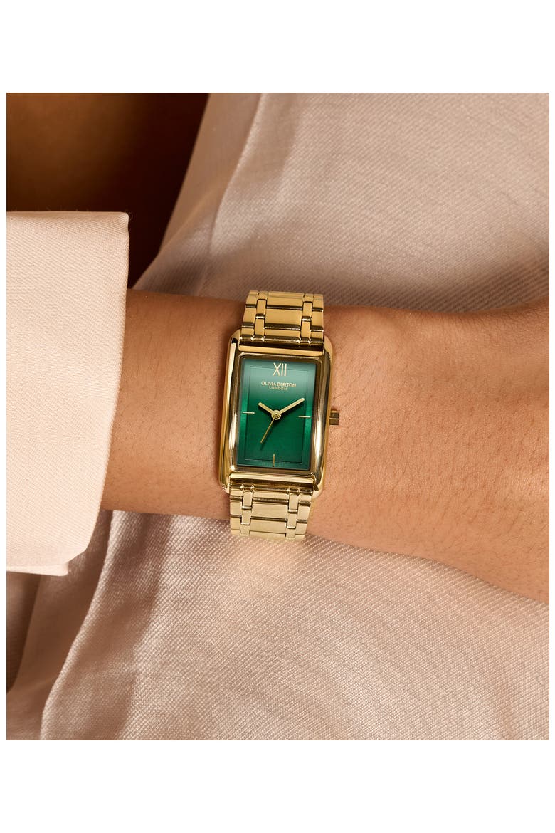 Grove Rectangular Bracelet Watch, 23mm, Alternate, color, GOLD/ FOREST GREEN