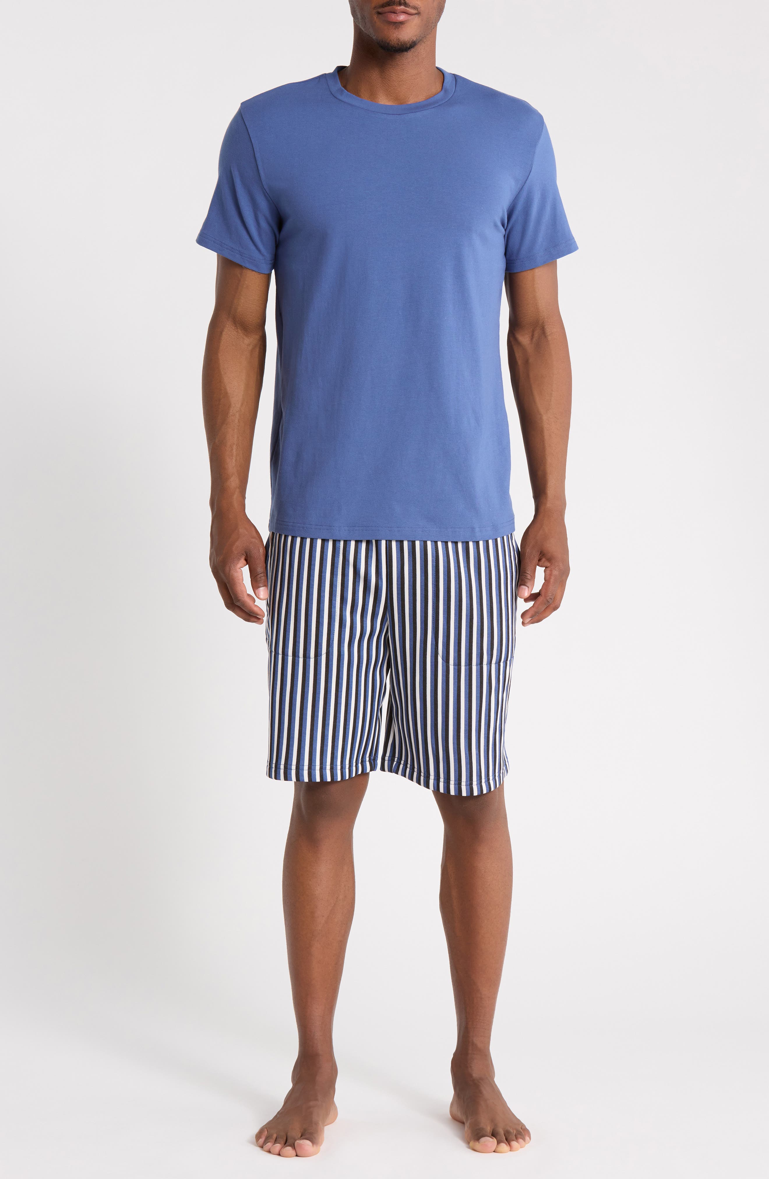 Crewneck T-Shirt & Striped Shorts Pajama Set