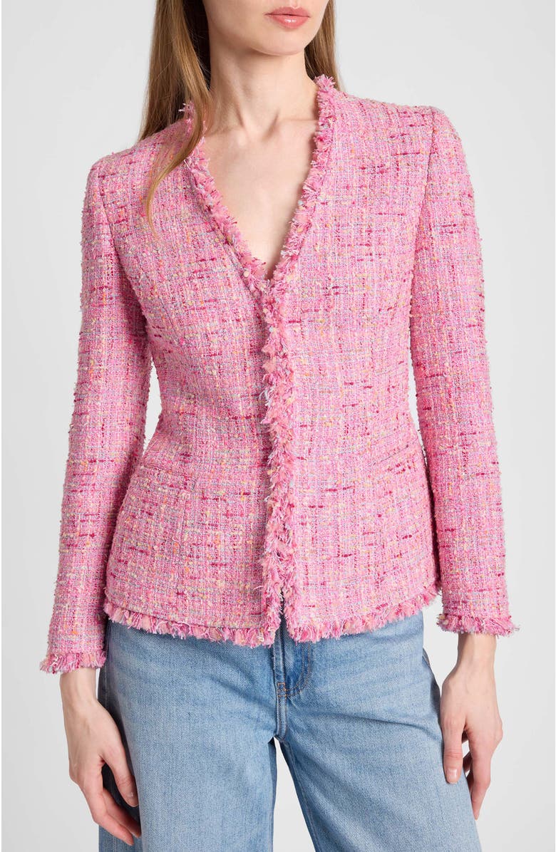 Santorelli Cynthia Jacket in Luxury Cotton Blend Tweed, Main, color, Candy Pink