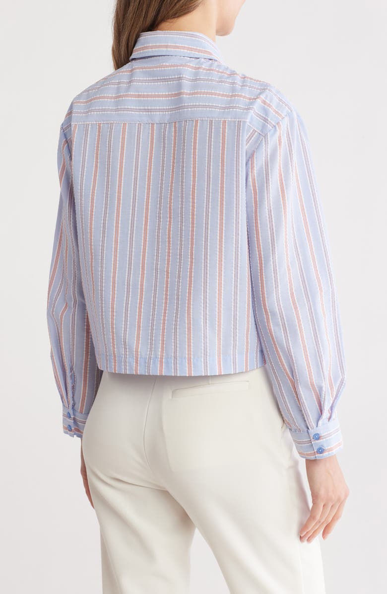 Nanette Lepore Stripe Bow Poplin Button-Up Shirt, Alternate, color, Blue/ White Stripe