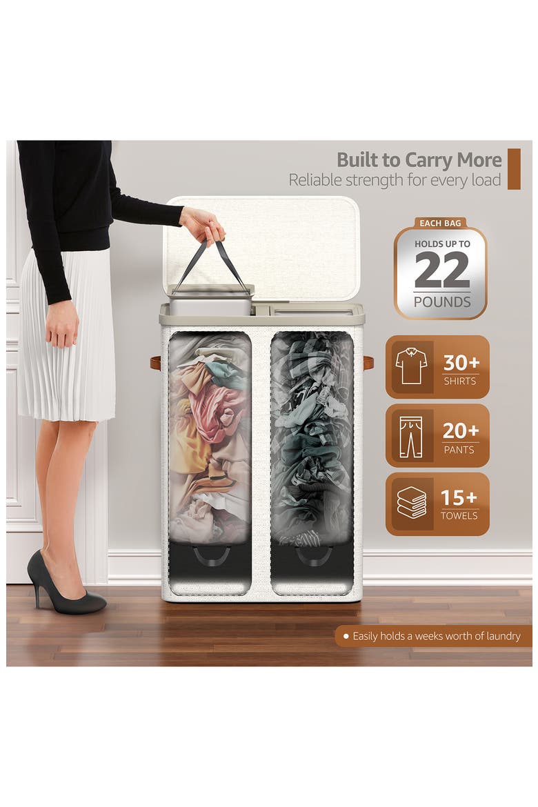 2-Compartment Laundry Hamper, Alternate, color, BEIGE