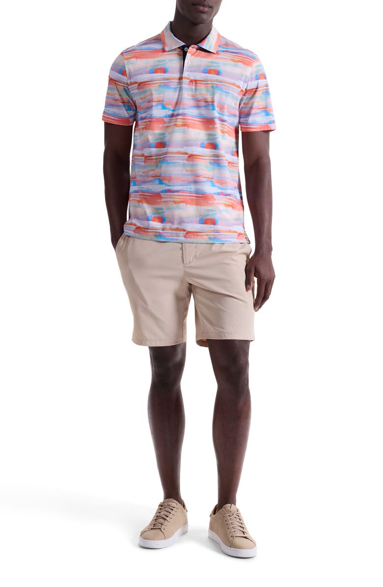 Bugatchi Hendrix Digital Abstract Brushstroke Print Pima Cotton Polo, Alternate, color, Coral