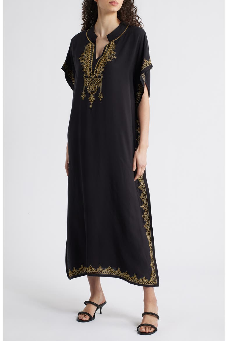 Evelina Embroidered Caftan, Main, color, BLACK