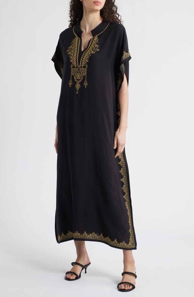 NIKKI LUND Evelina Embroidered Caftan, Main, color, Black