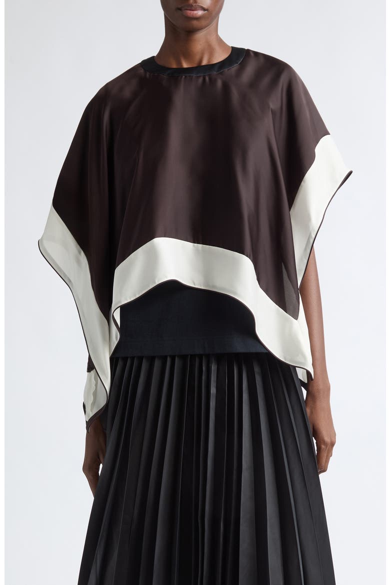 Satin x Cotton Jersey T-Shirt, Main, color, BROWN/ NAVY