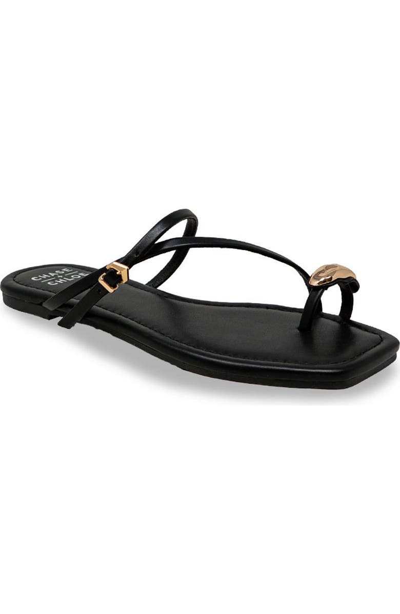 CHASE AND CHLOE Toe Loop Sandal, Main, color, Black