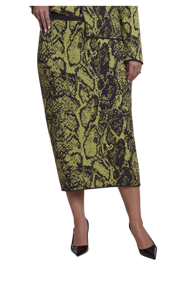 Intarsia Sweater Midi Skirt (plus), Main, color, GREEN SNAKE PRINT