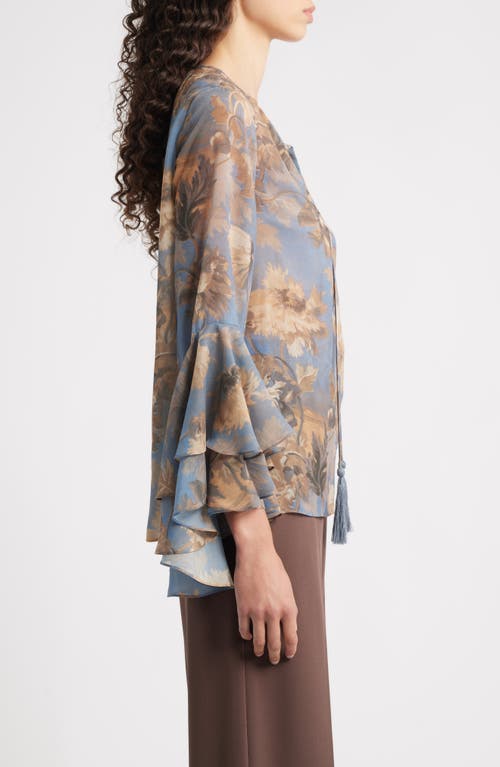 Kobi Halperin Mullin Floral Trumpet Sleeve Shirt In Blue