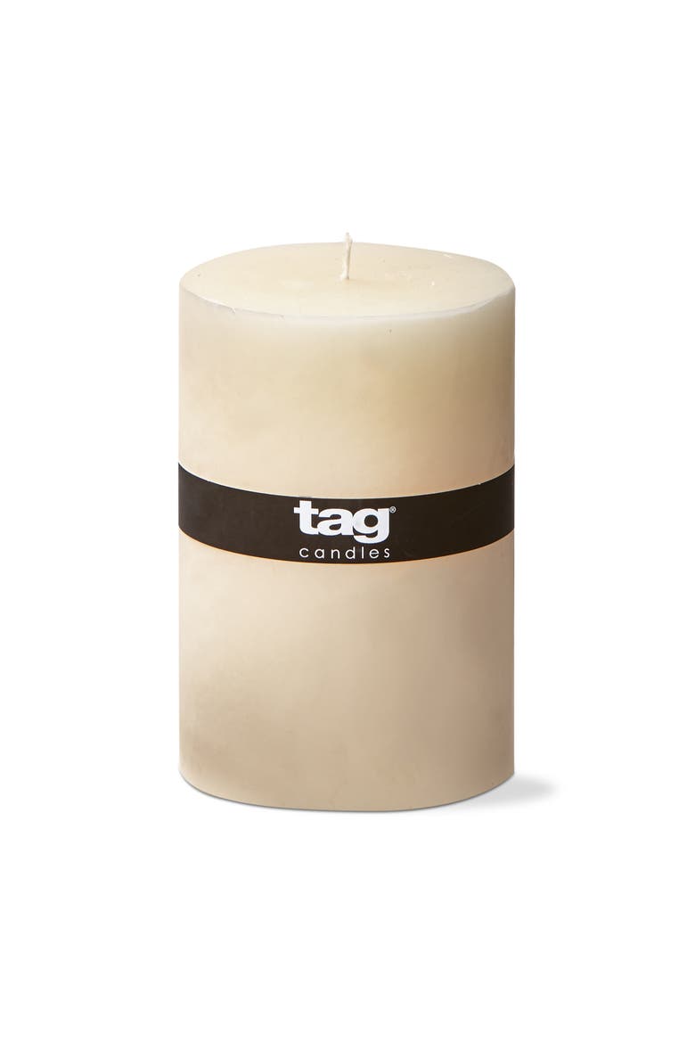 Chapel Ivory Pillar Decorative Wax Candle Set of 2 Unscented, Alternate, color, Beige