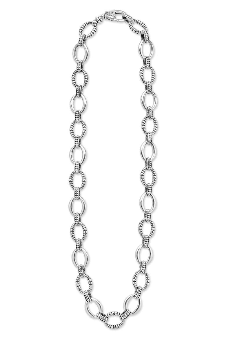 Signature Caviar Sterling Silver Oval Fluted Link Necklace, Alternate, color, SILVER