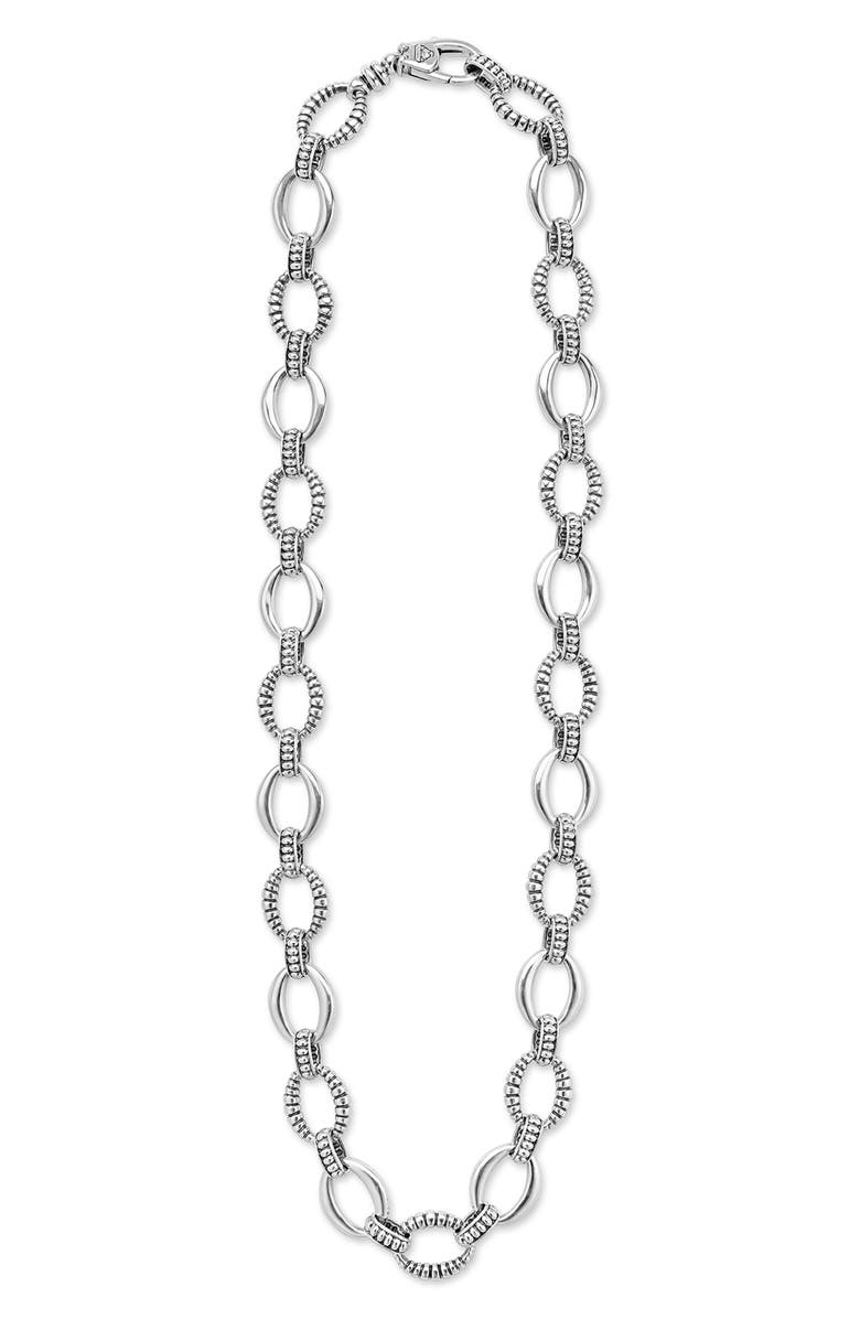 LAGOS Signature Caviar Sterling Silver Oval Fluted Link Necklace, Alternate, color, 
