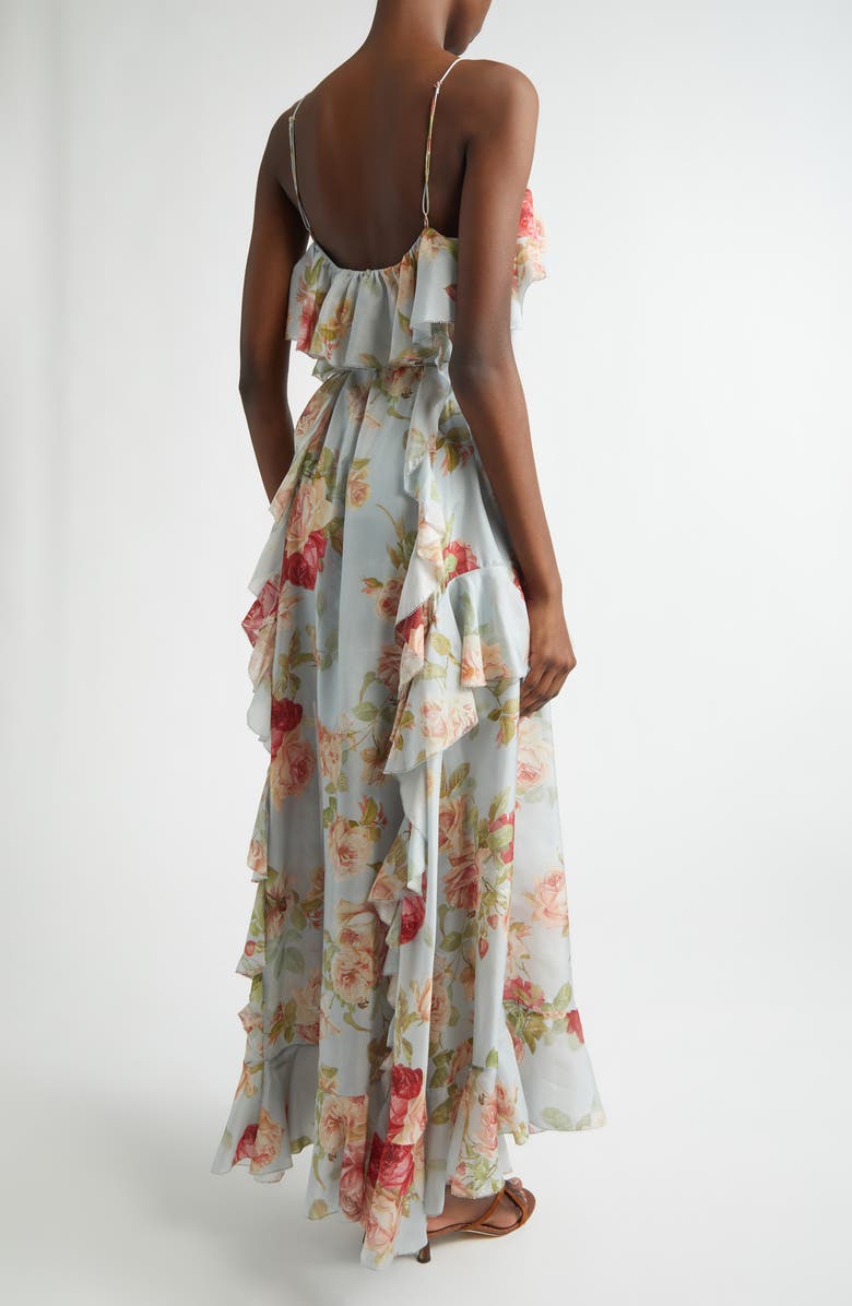Zimmermann Roselight Frill Silk Habutae Maxi Dress, Alternate, color, Blue Rose Floral