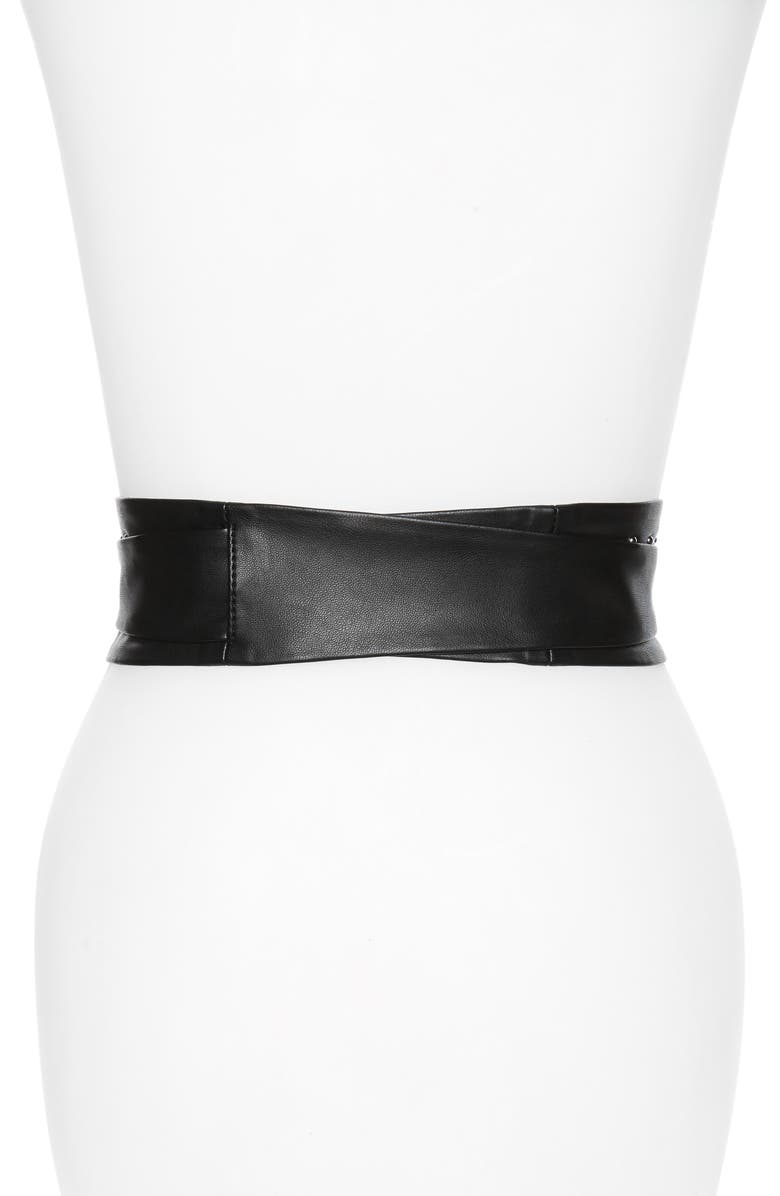 Halogen<sup>®</sup> Studded Faux Leather Obi Belt, Alternate, color, 