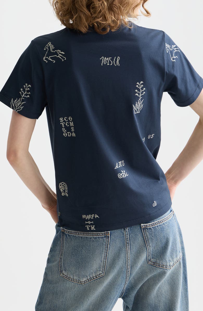 Scotch & Soda Cross Stitch Print T-Shirt, Alternate, color, Carbon