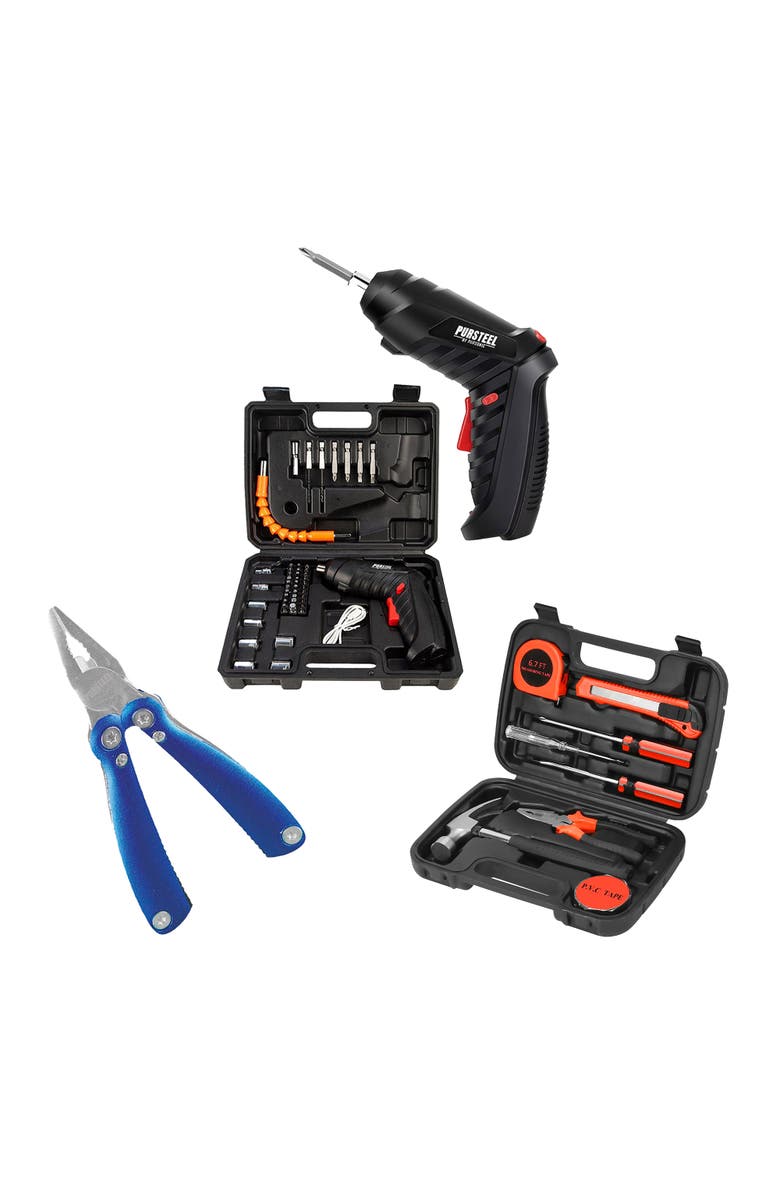 PURSONIC Home Project Power & Tool Set Electric Screwdriver, 9-Piece Handy Solutions Tool Set & 11-in-1 Multifunction Tool, Main, color, Black
