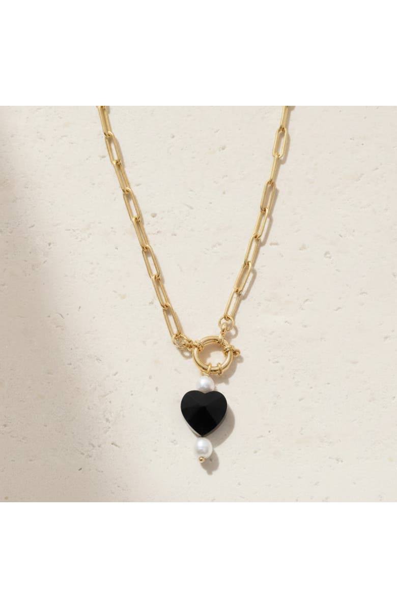 Joey Baby Paperclip Chain Necklace with Black Heart Pendant, Alternate, color, Metallic Gold