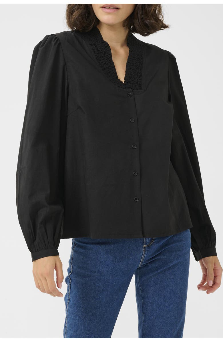 Kaffe KAmaia V-neck Pleats Long Sleeve Shirt, Alternate, color, Black Deep