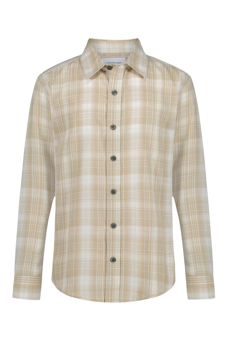 Kids' Plaid Long Sleeve Button Shirt, Main, color, WHITE PEPPER