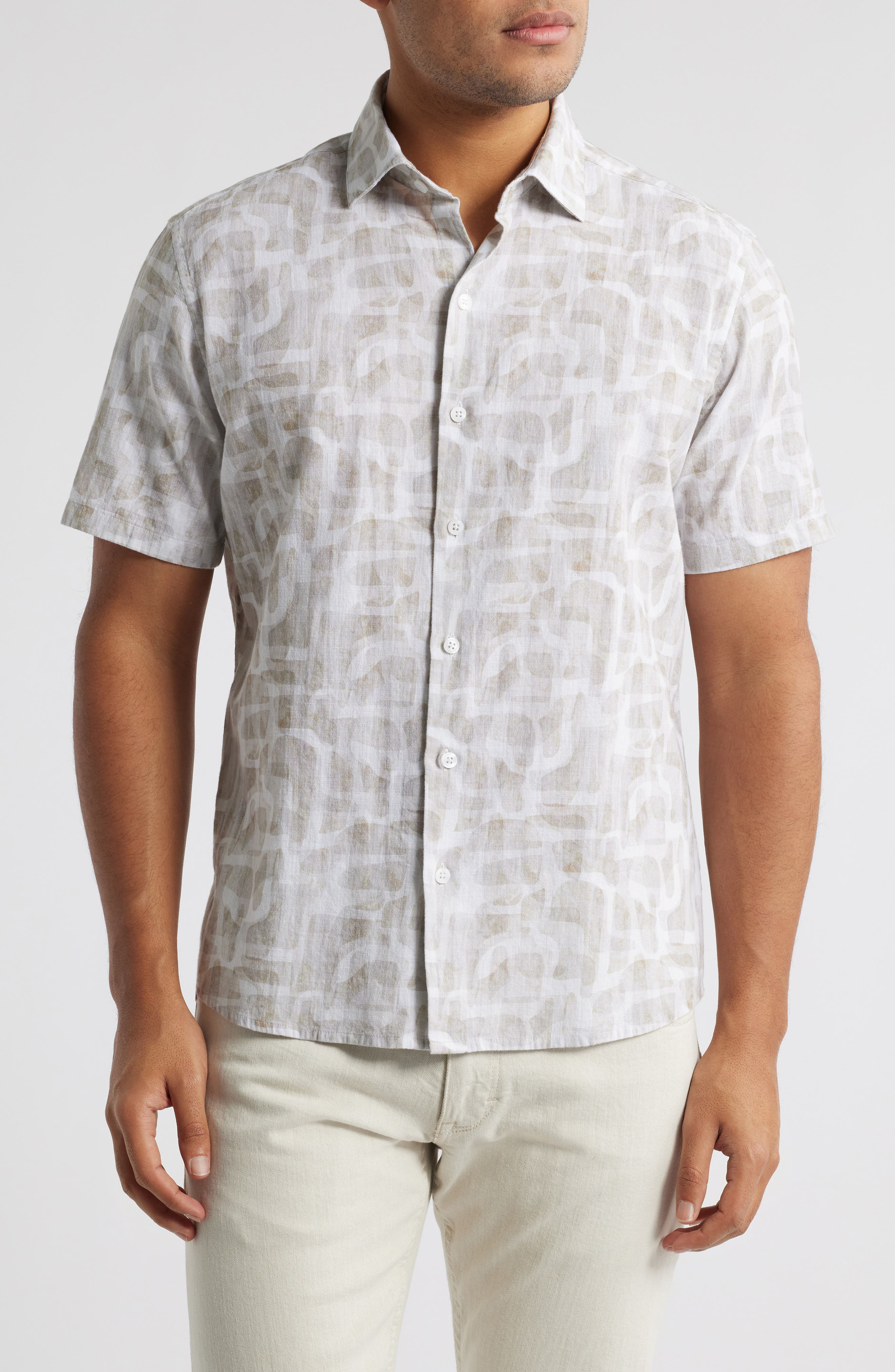 Robert Barakett Steinway Short Sleeve Cotton & Linen Button-Up Shirt