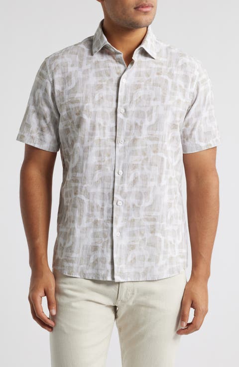 Steinway Short Sleeve Cotton & Linen Button-Up Shirt