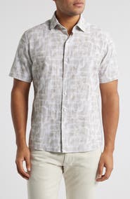 Robert Barakett Steinway Short Sleeve Cotton & Linen Button-Up Shirt
