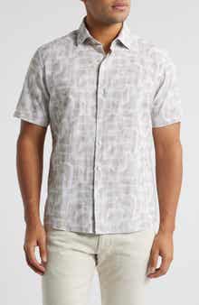 Robert Barakett Steinway Short Sleeve Cotton & Linen Button-Up Shirt