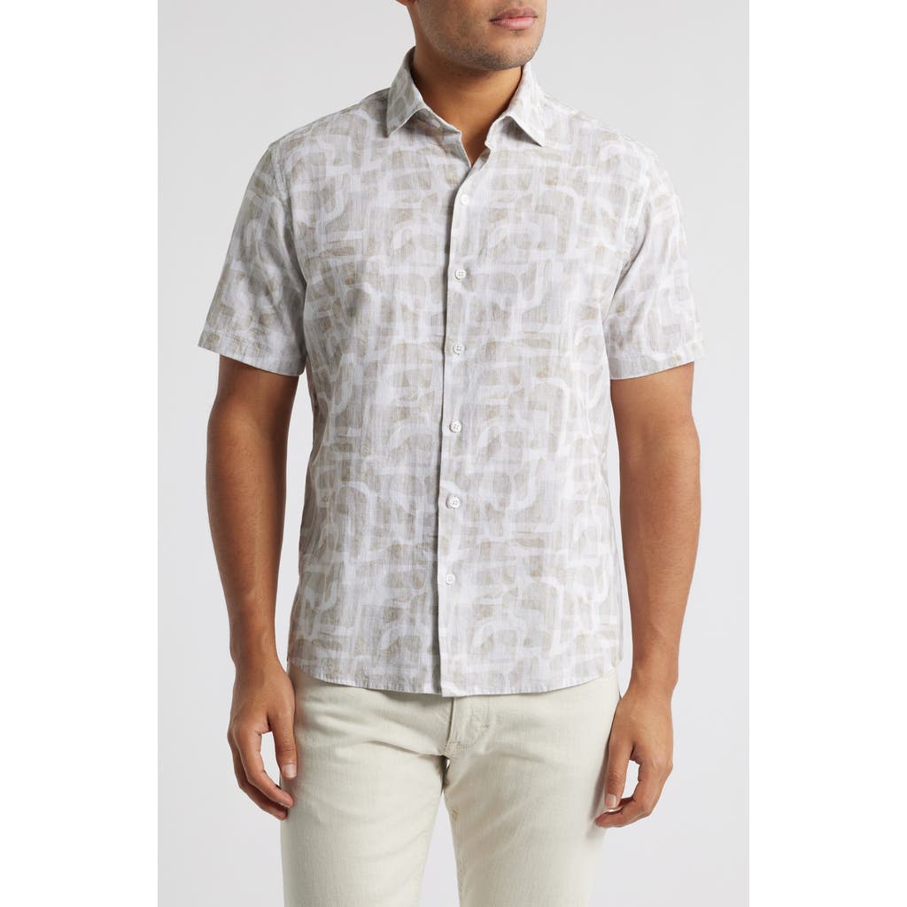 Robert Barakett Steinway Short Sleeve Cotton & Linen Button-up Shirt In Brown