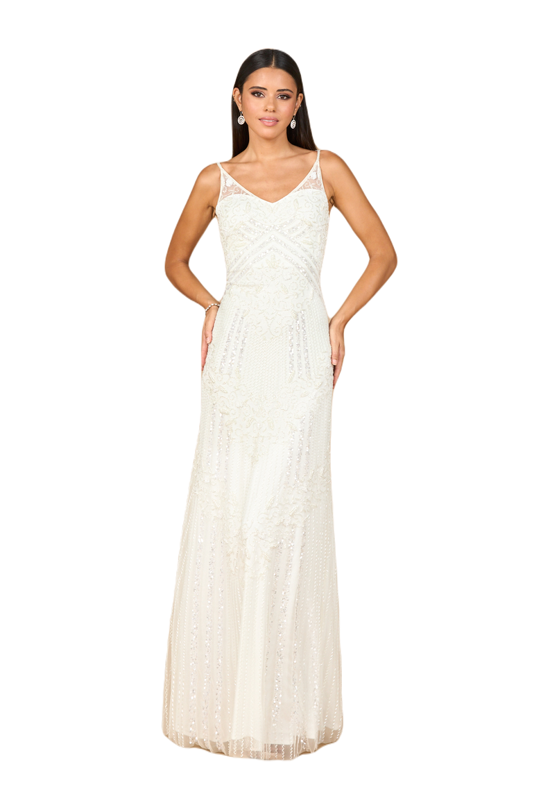 Beaded Gown with Cowl Back, Main, color, Ivory