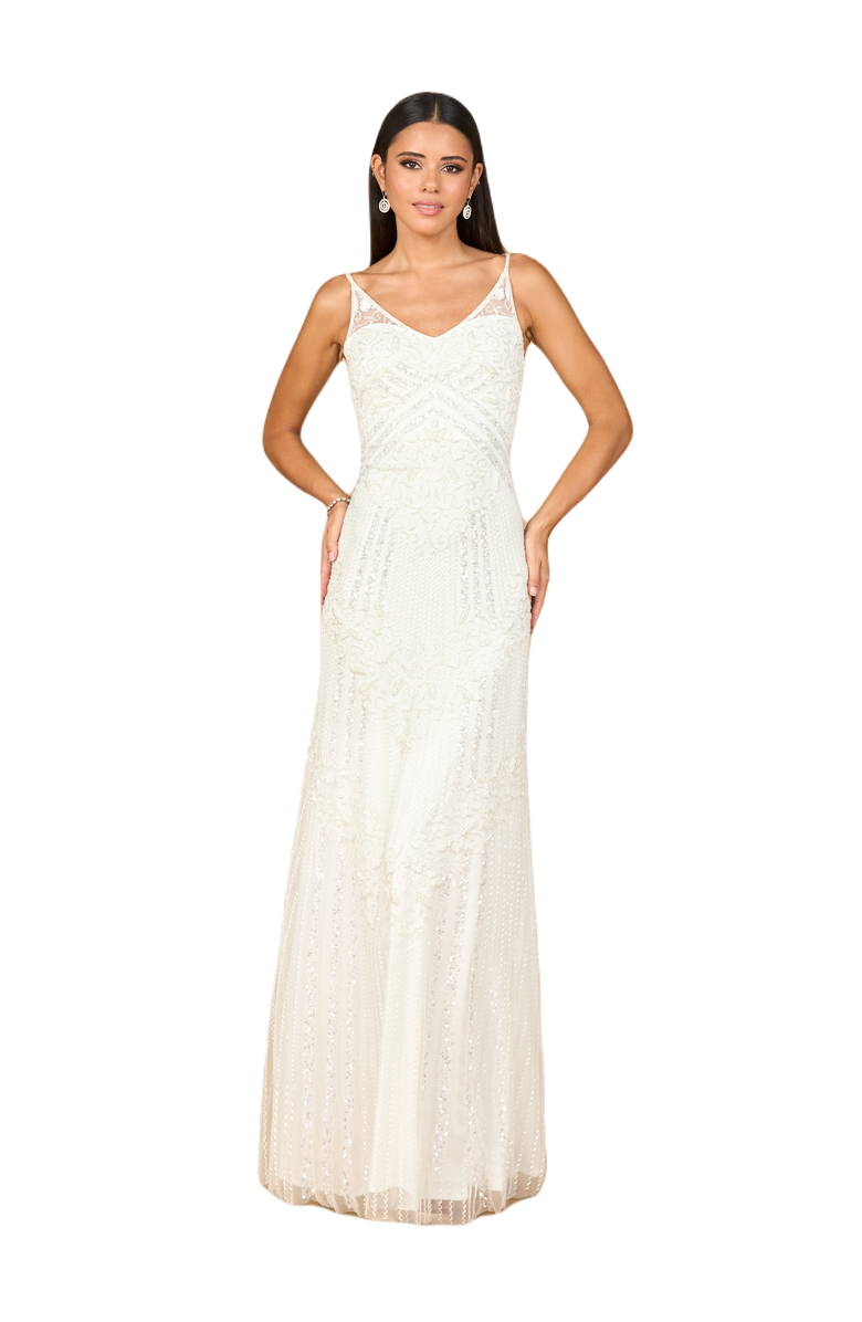 LARA New York Beaded Gown with Cowl Back, Main, color, Ivory