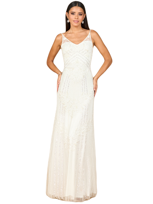Lara New York Beaded Gown With Cowl Back In Ivory
