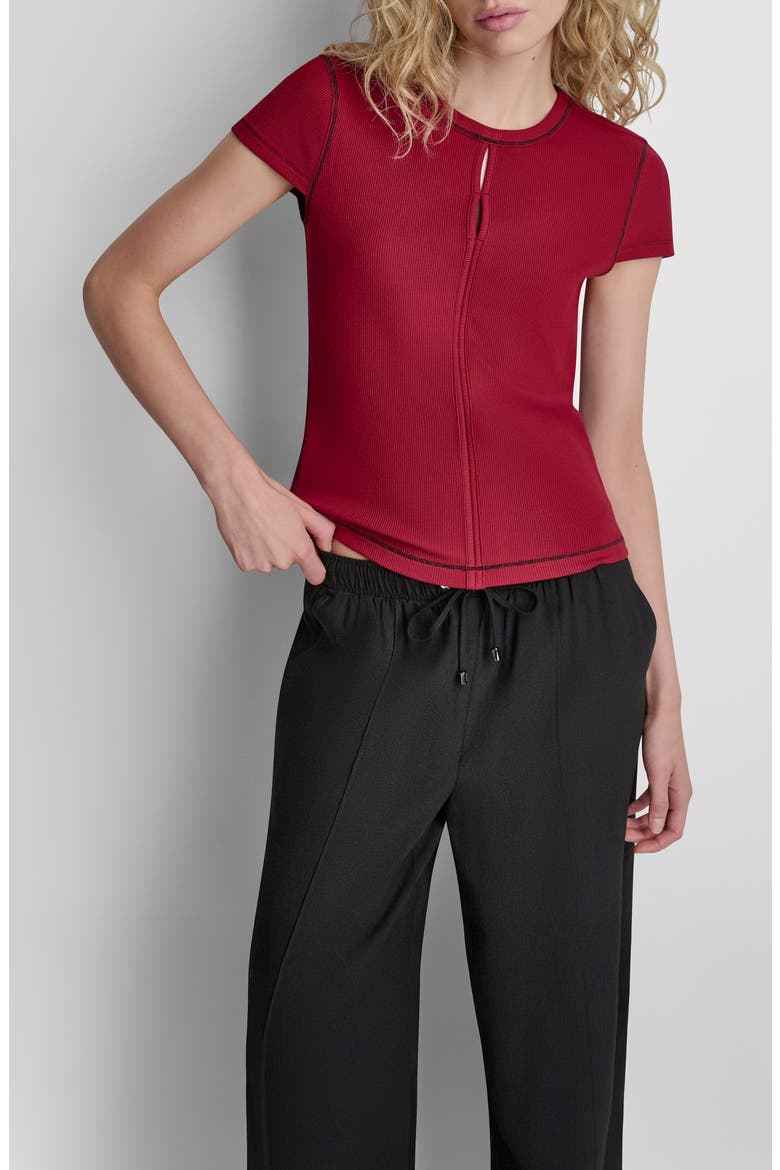 Contrast Stitch Cutout Detail Rib Top, Main, color, RHYTHM RED