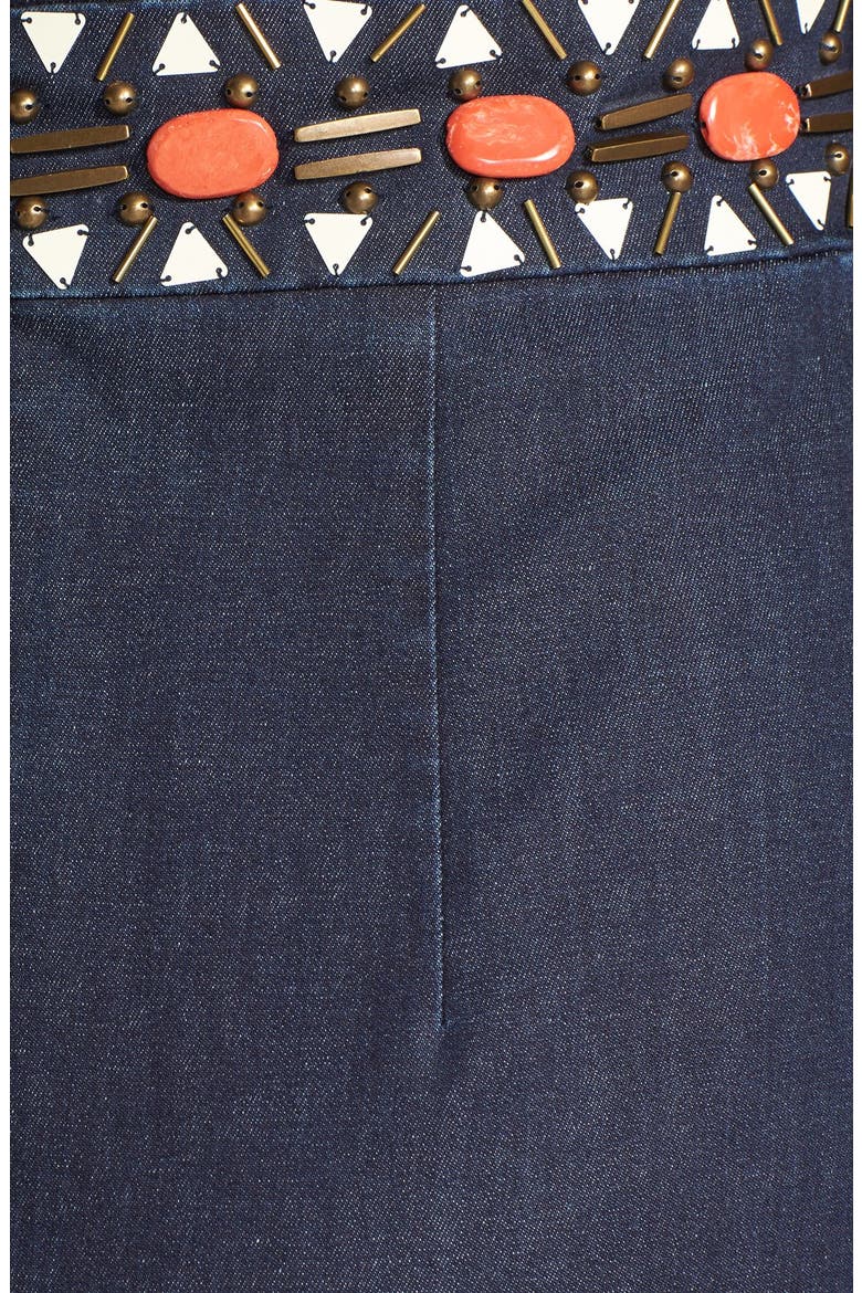 Beaded Trim Denim Dress, Alternate, color, BLUE DENIM