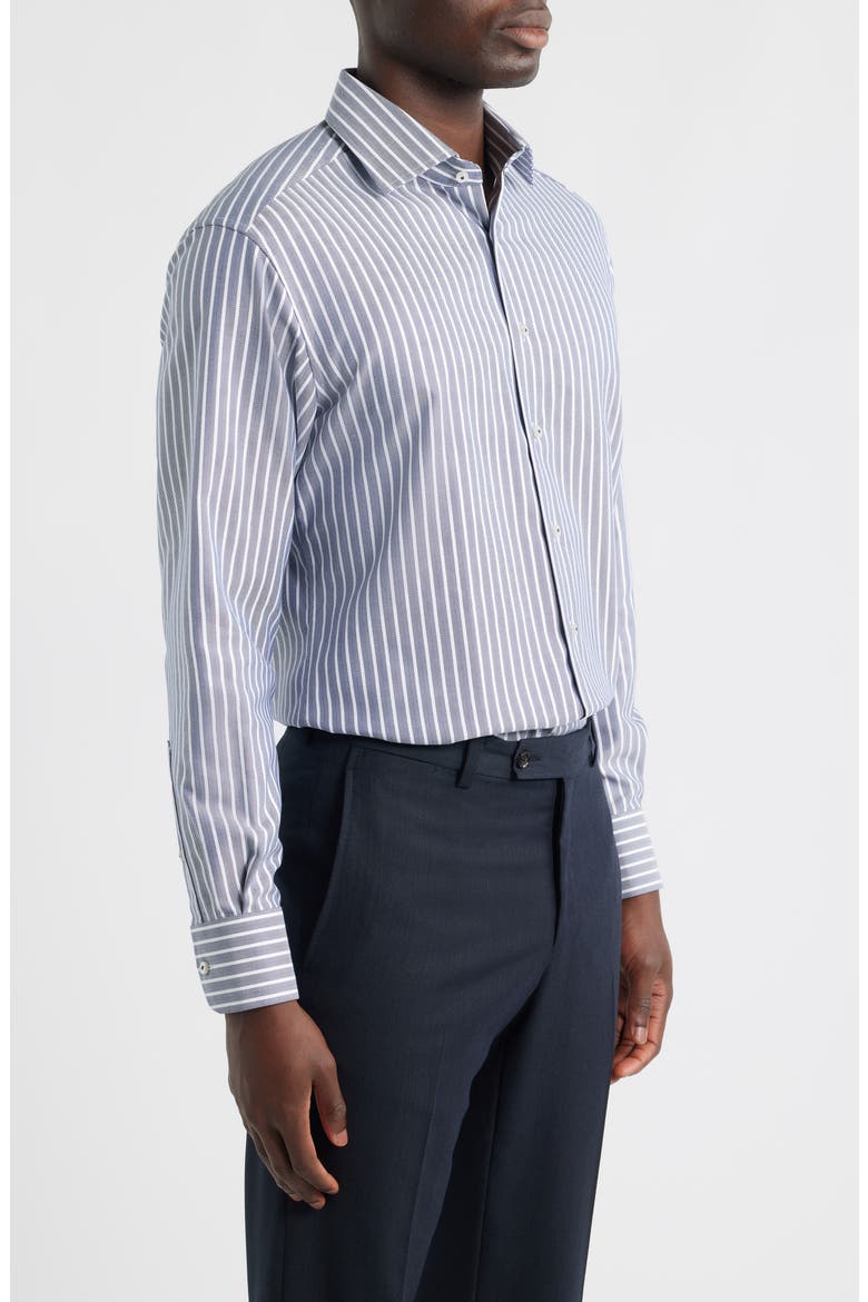 Modern Fit Stripe Non-Iron Cotton Herringbone Dress Shirt, Alternate, color, BLUE GREY