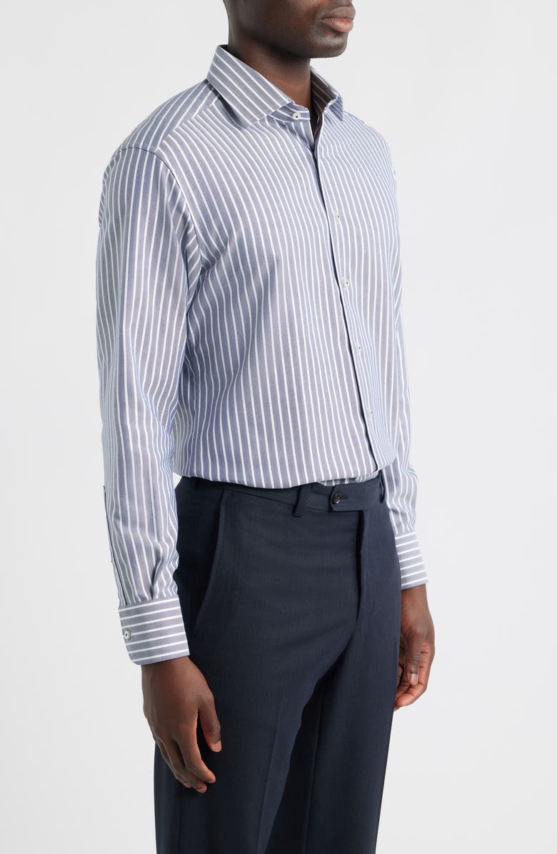 1863 by Eterna Modern Fit Stripe Non-Iron Cotton Herringbone Dress Shirt, Alternate, color, Blue Grey