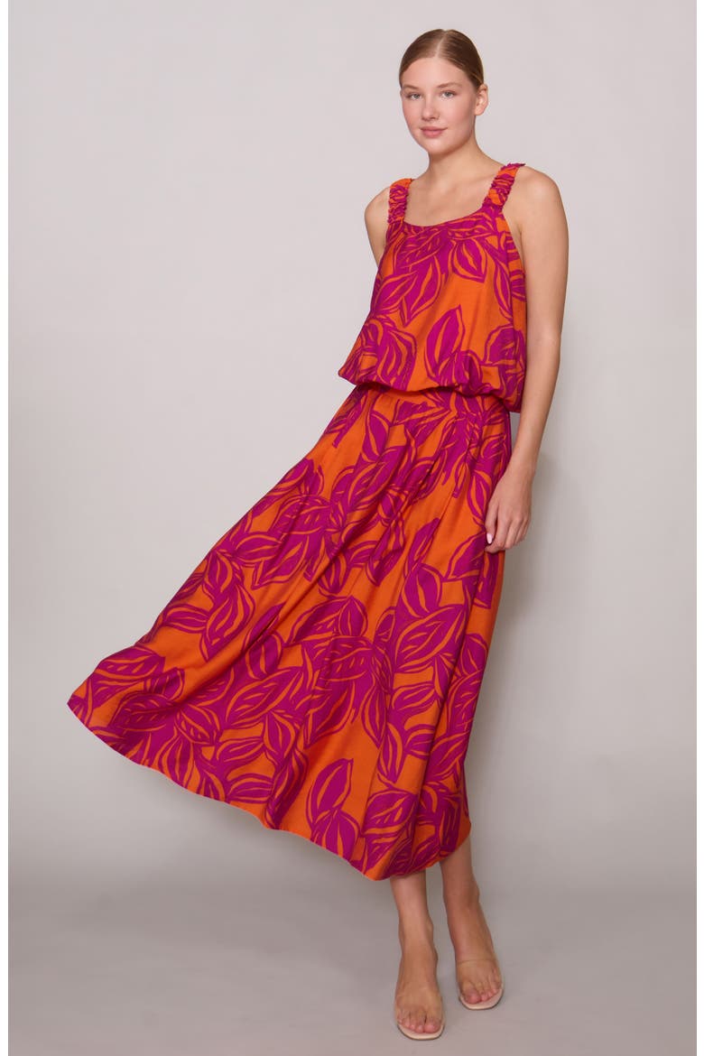 Floral Print Midi Skirt, Alternate, color, ORANGE / MAGENTA